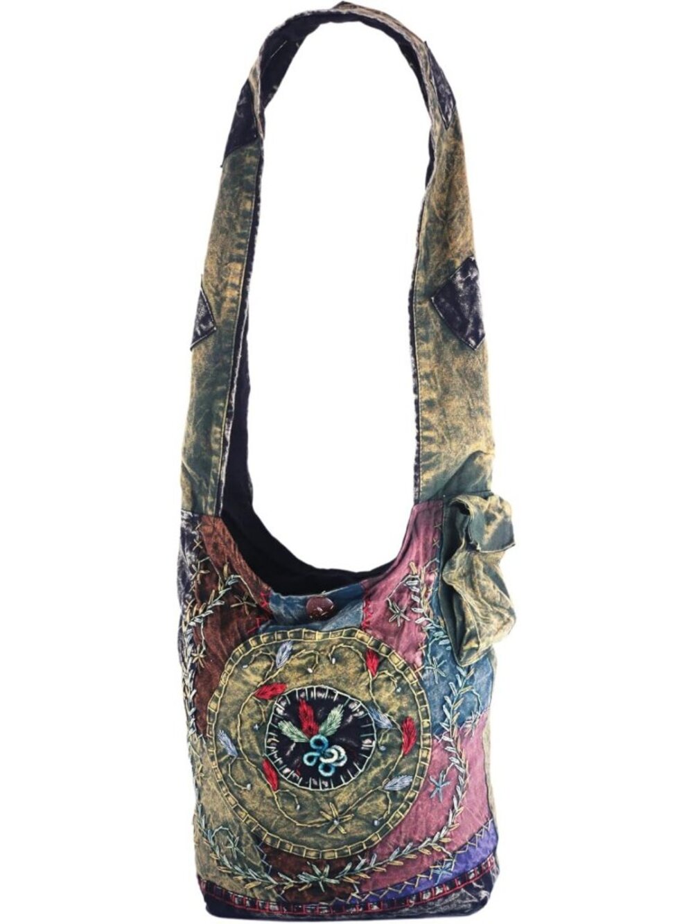 Large Handmade Cotton Jacquard Crossbody Bag - Embroidered Hobo Purse, Top Zip
